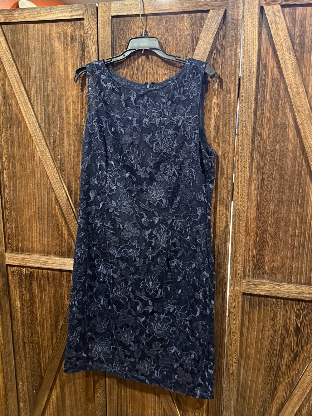 Alex Evenings Navy Floral Lace Sleeveless Shift Dress - Size 14